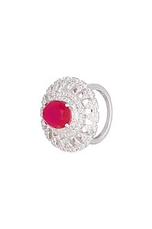 White Finish Red Stone Cocktail Ring