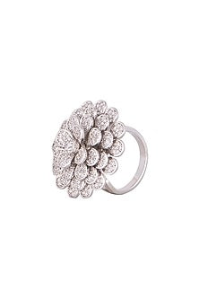 White Finish Diamonds Layered Floral Ring