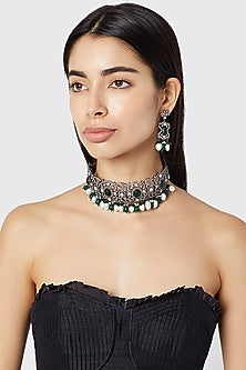 Black Rhodium Finish Choker Necklace Set