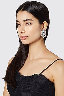 White Finish Diamonds & Pearls Earrings