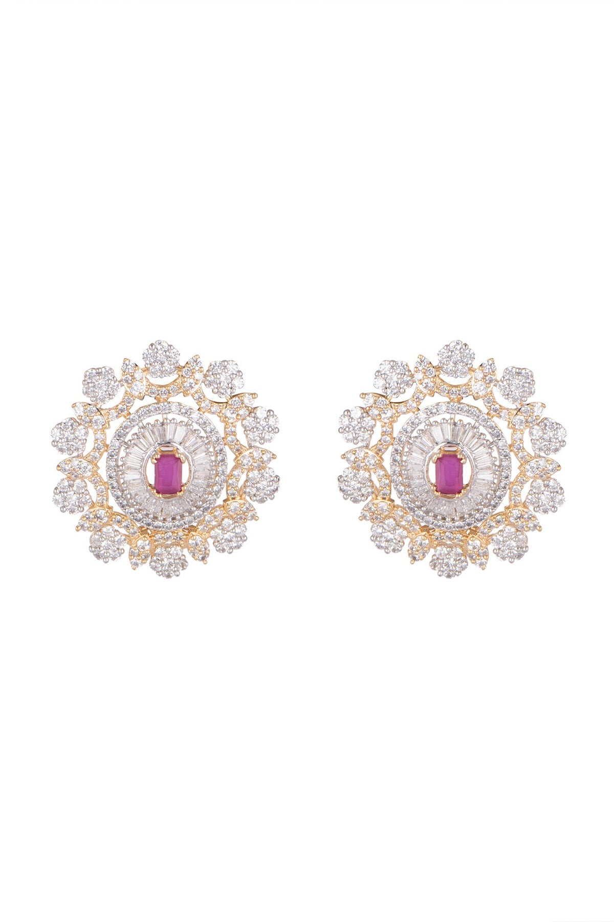White Finish Pink Stone Stud Earring