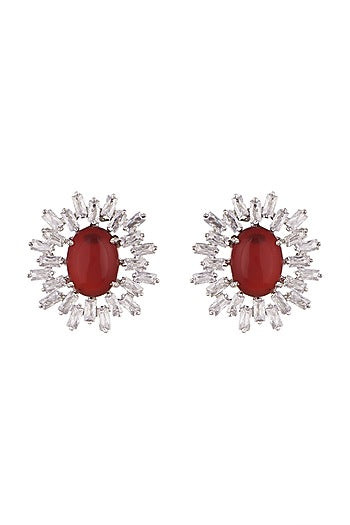 White Finish Faux Diamond Earrings