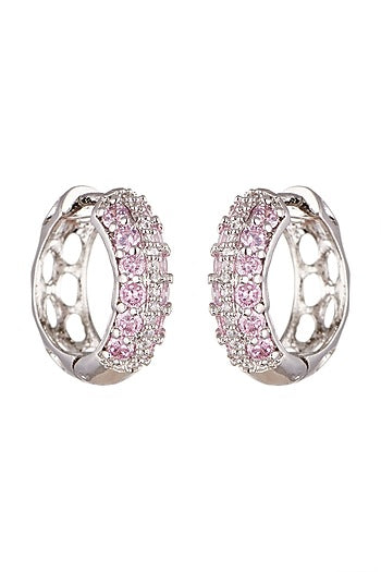 White Finish Pink Stone Bali Earrings