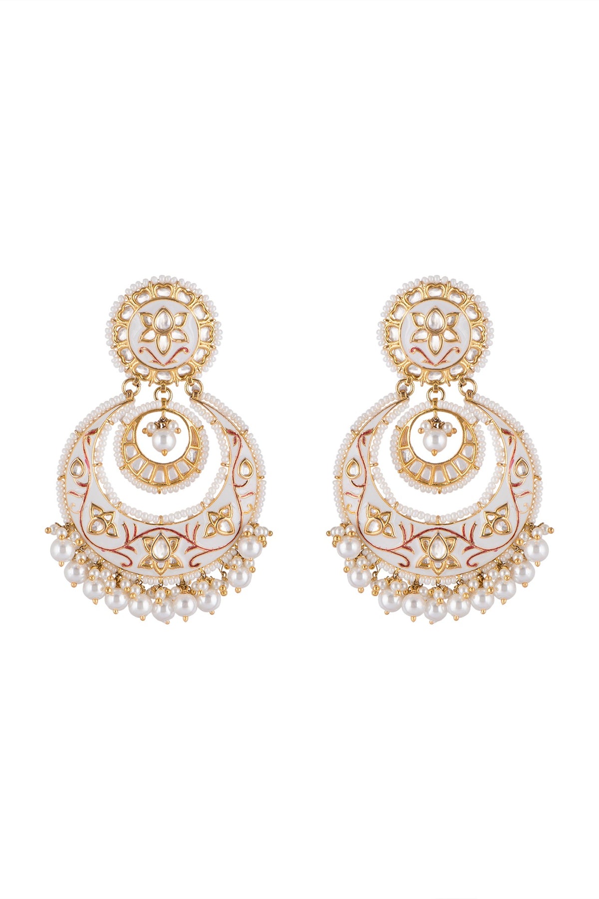 Gold Finish Meenakari Chandbali Earrings