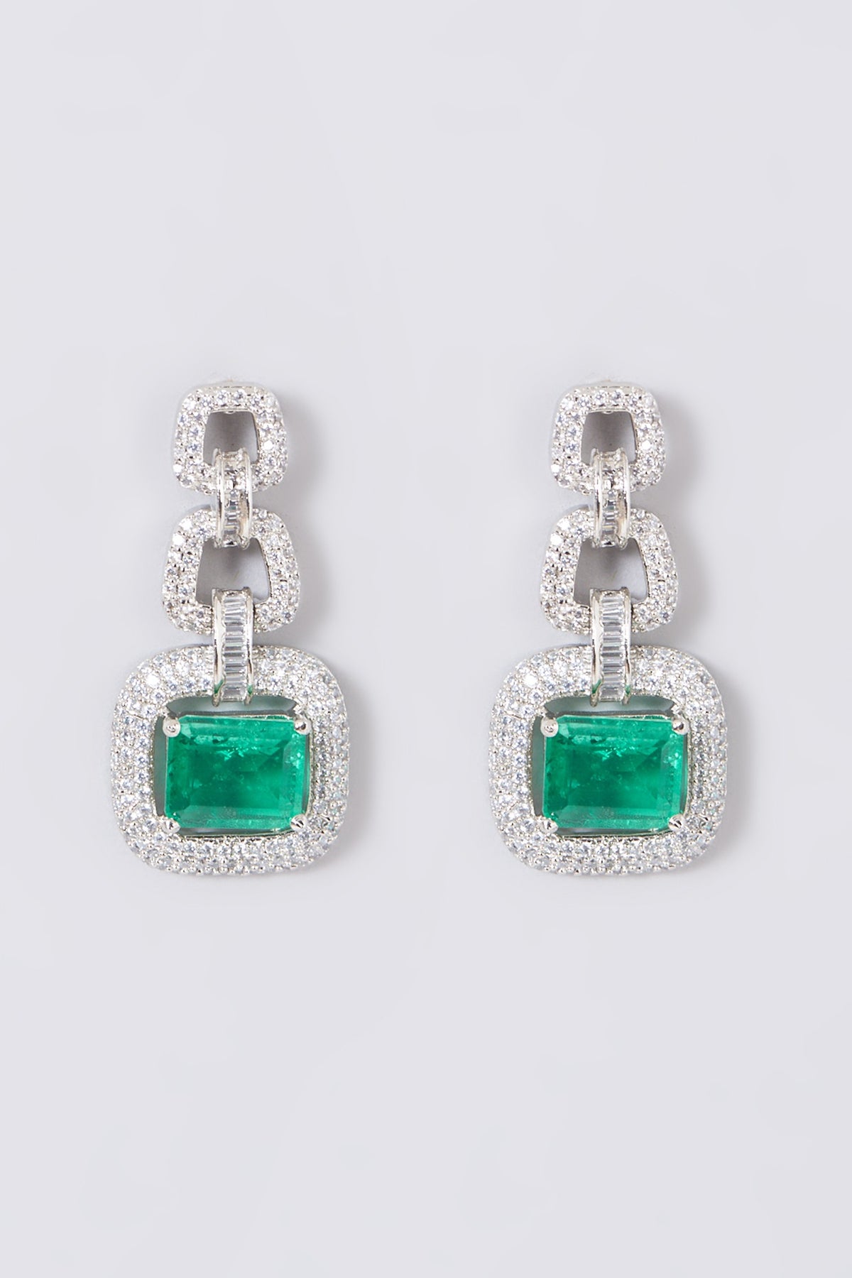 White Finish Green Stone & Zircon Necklace Set