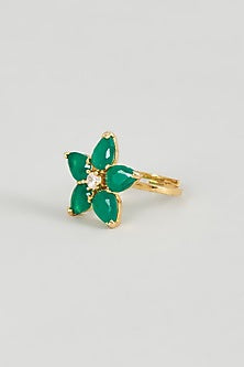 Gold Finish Green Kundan Polki & Zircon Ring