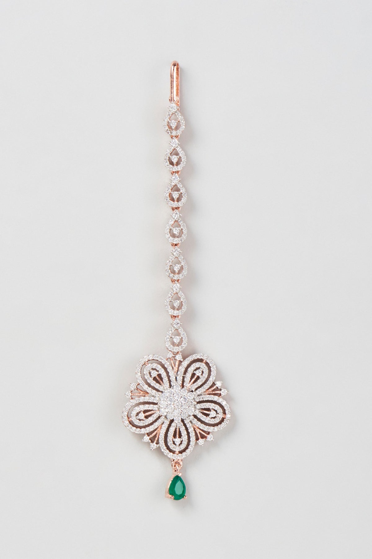 White Finish Zircon & Emerald Stone Maang Tikka