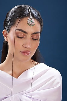 White Finish Zircon & Green Stone Maangtikka
