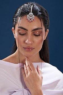 White Finish Zircon & Red Stone Maang Tikka