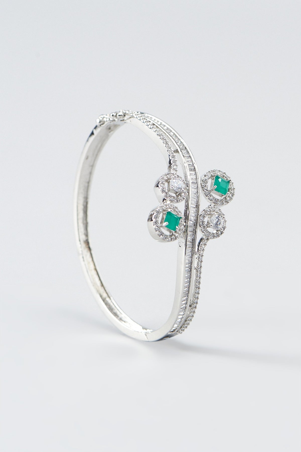 White Finish Zircon & Green Stone Bracelet