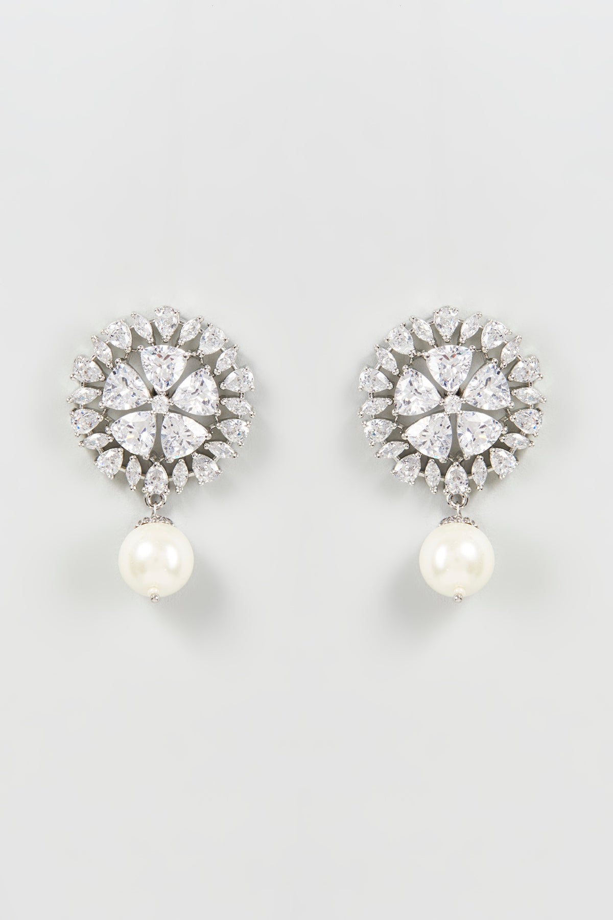 White Finish Zircon & Pearl Dangler Earrings