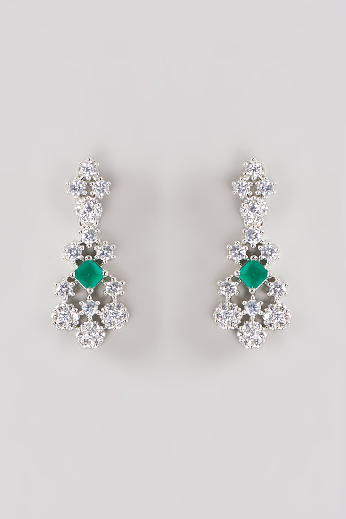 White Finish Green Faux Diamond Necklace Set