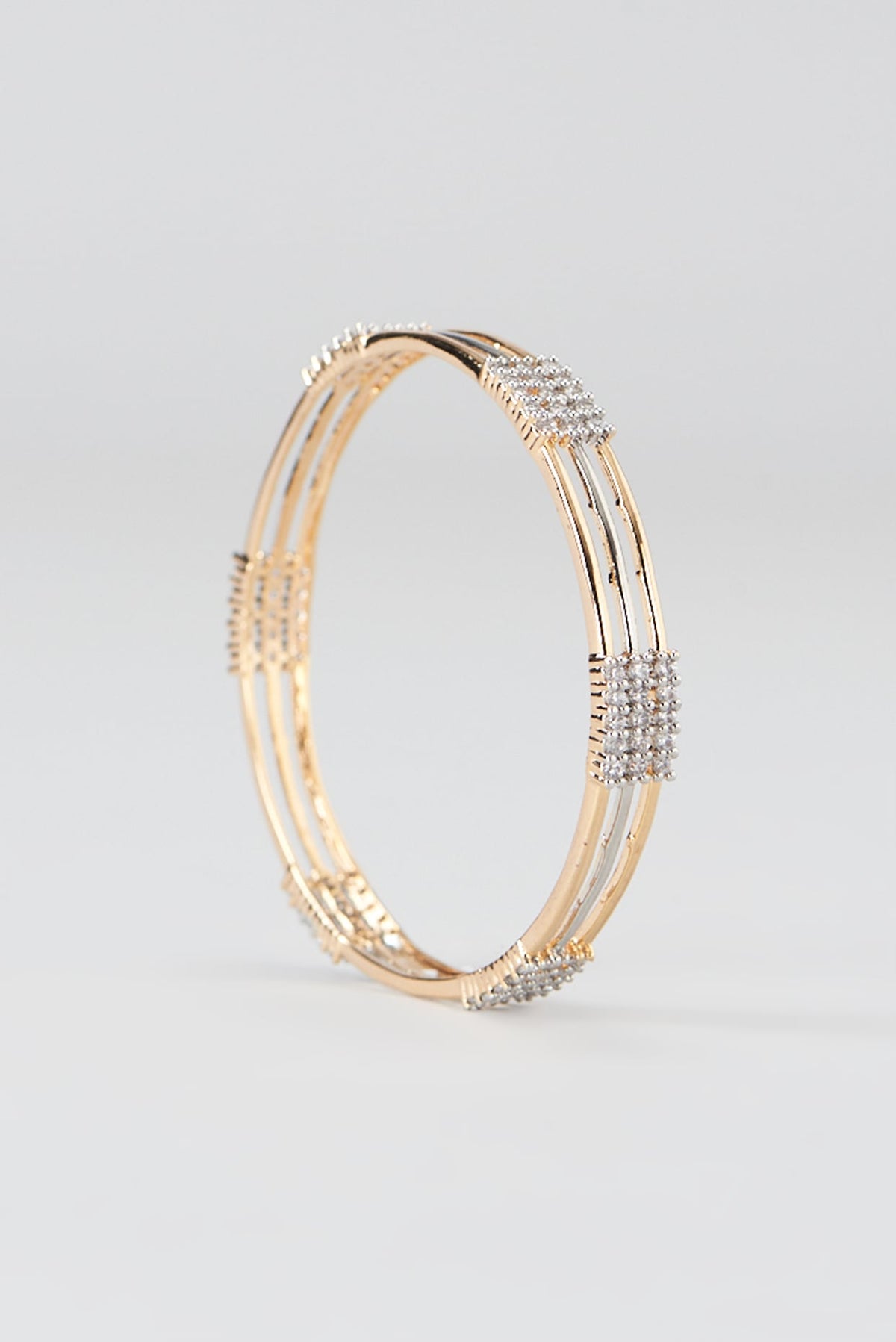 Gold Finish Faux Diamond Bangles (Set of 2)