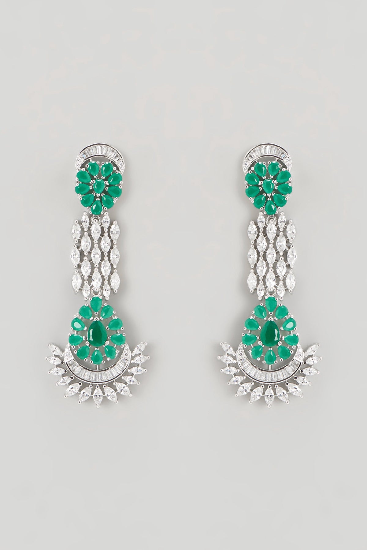 White Finish Faux Diamond & Emerald Necklace Set