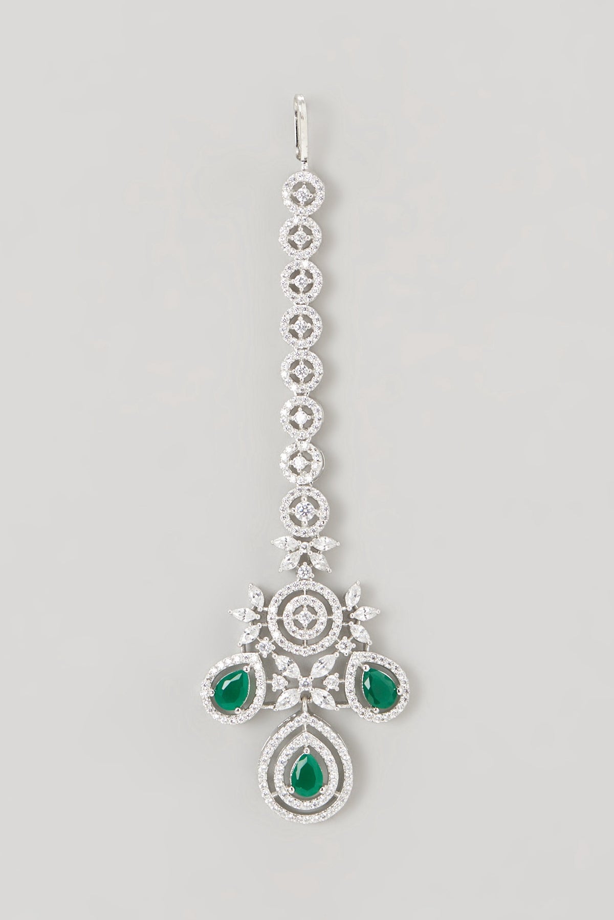 White Finish Faux Diamond & Emerald Choker Necklace Set