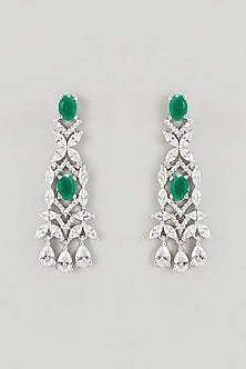 White Finish Faux Diamond & Emerald Necklace Set
