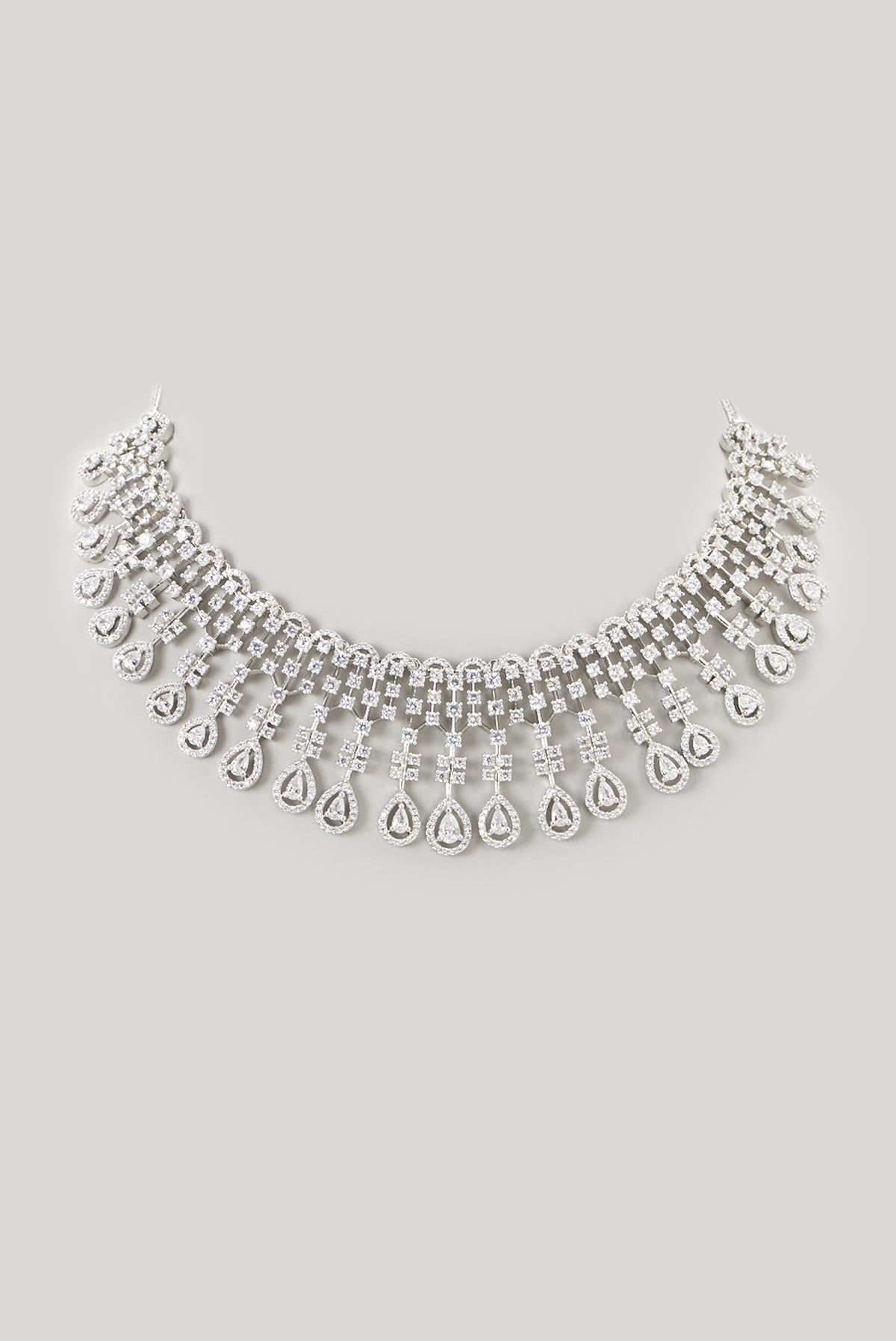 White Finish Faux Diamond Necklace Set