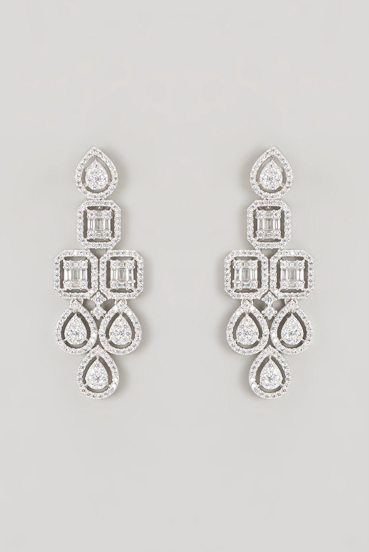 White Finish Faux Diamond Layered Necklace Set