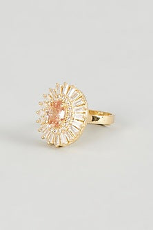Rose Gold Finish Zircon & Pink Stone Ring