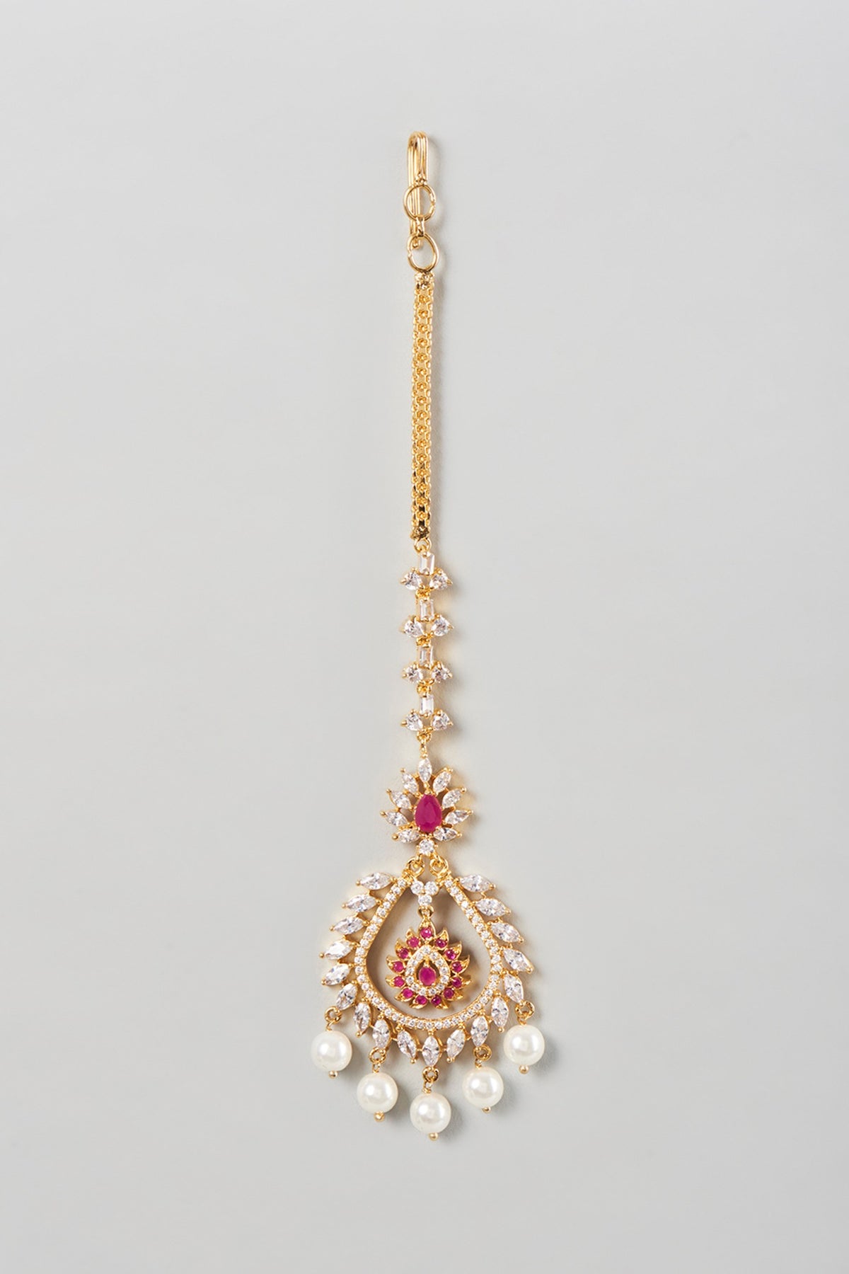 Gold Finish Zircon & Ruby Maangtikka