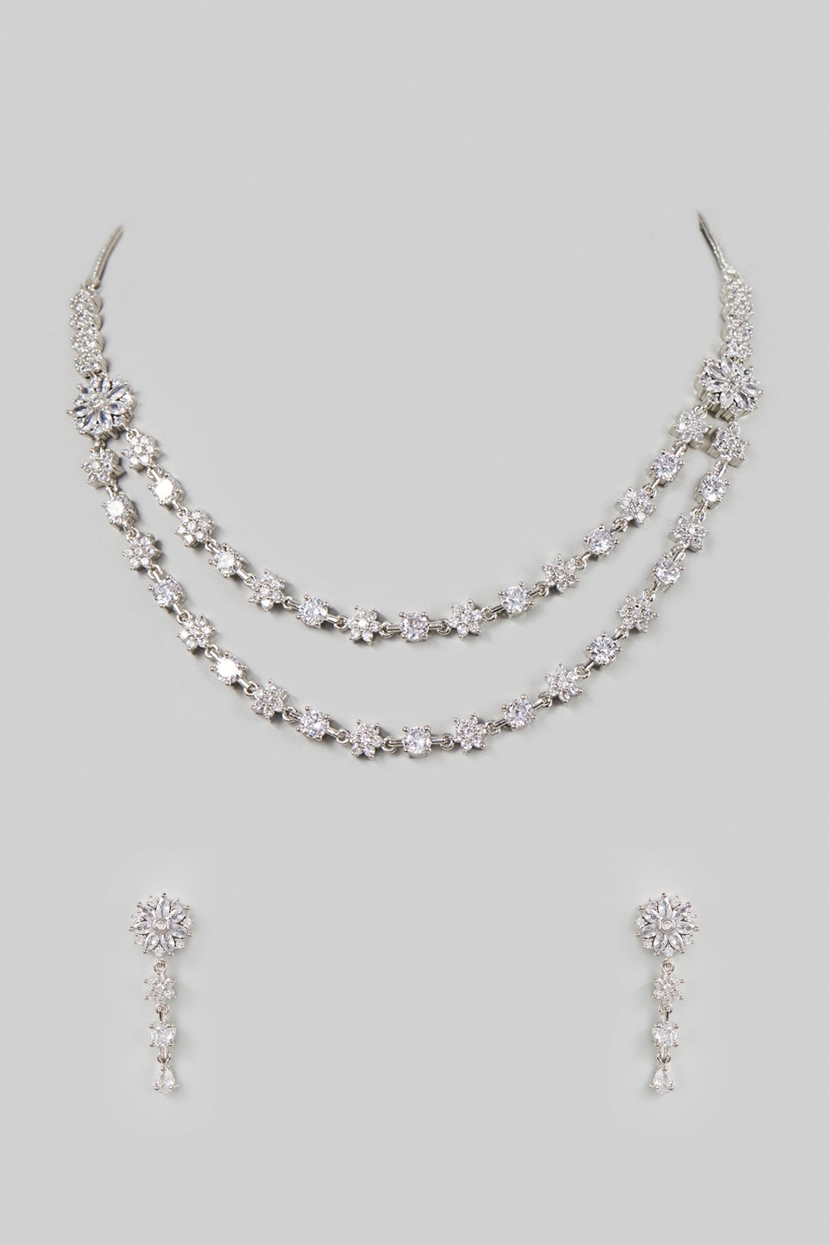 White Finish Zircon Choker Necklace Set