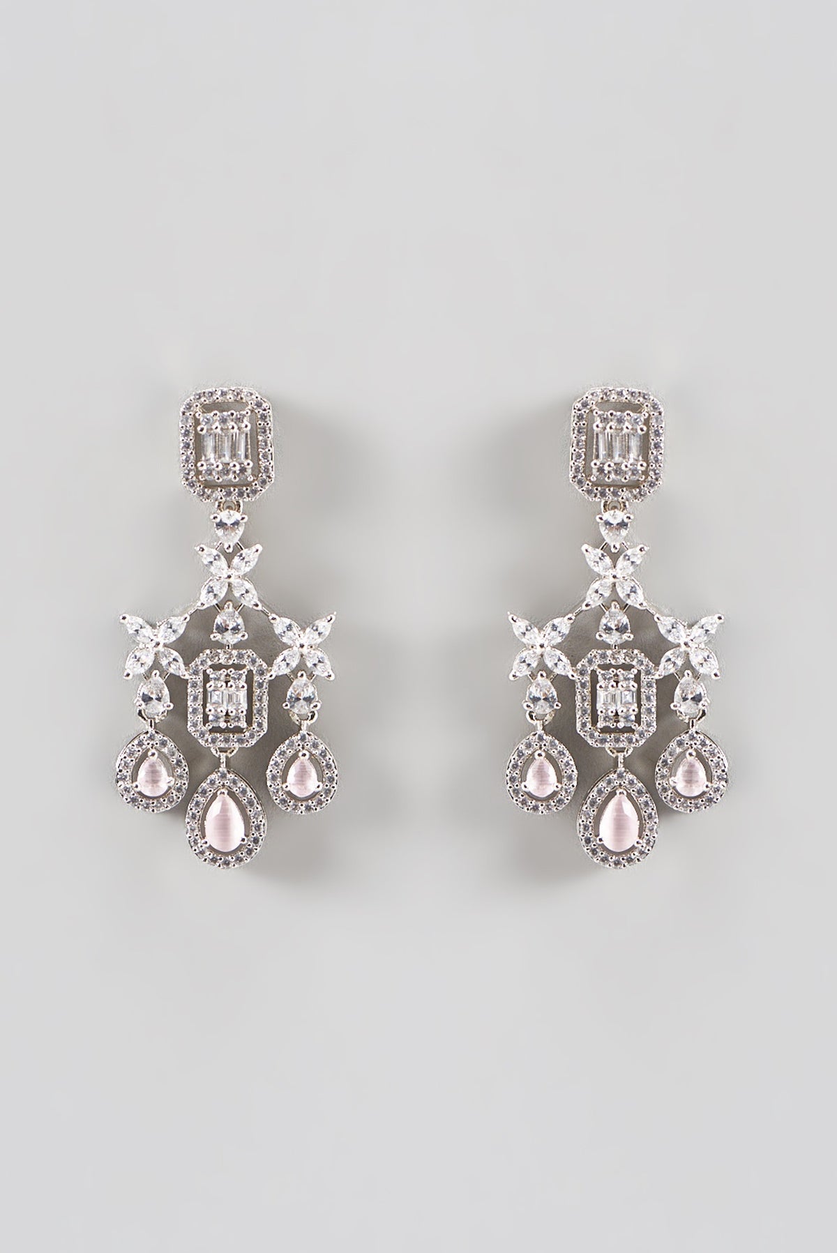 White Finish Zircon & Pink Stone Necklace Set