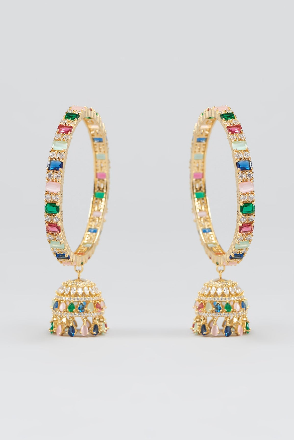 Gold Finish Multi-Colored Synthetic Stone & Zircon Bangles (Set of 2)