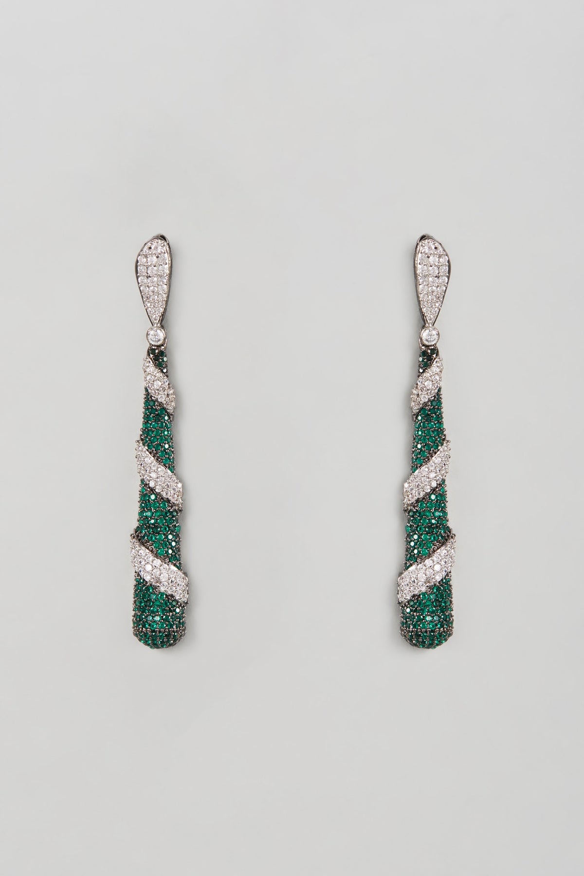 White Finish Zircon & Emerald Dangler Earrings