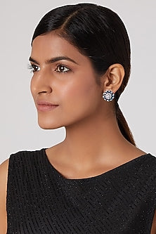 White Finish Diamond Stud Earrings