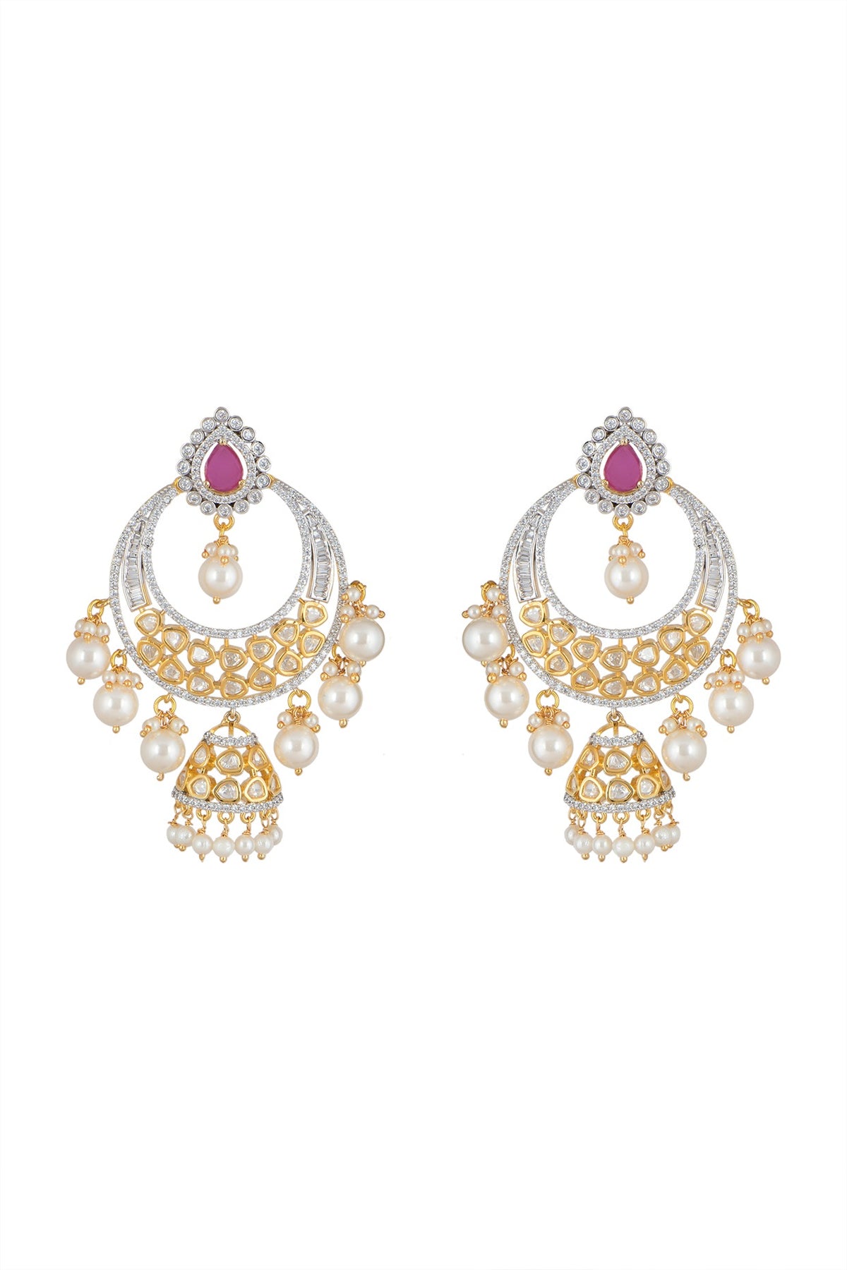Gold Finish Chandbali Jhumka Earrings