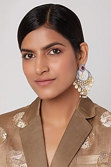 Gold Finish Chandbali Jhumka Earrings