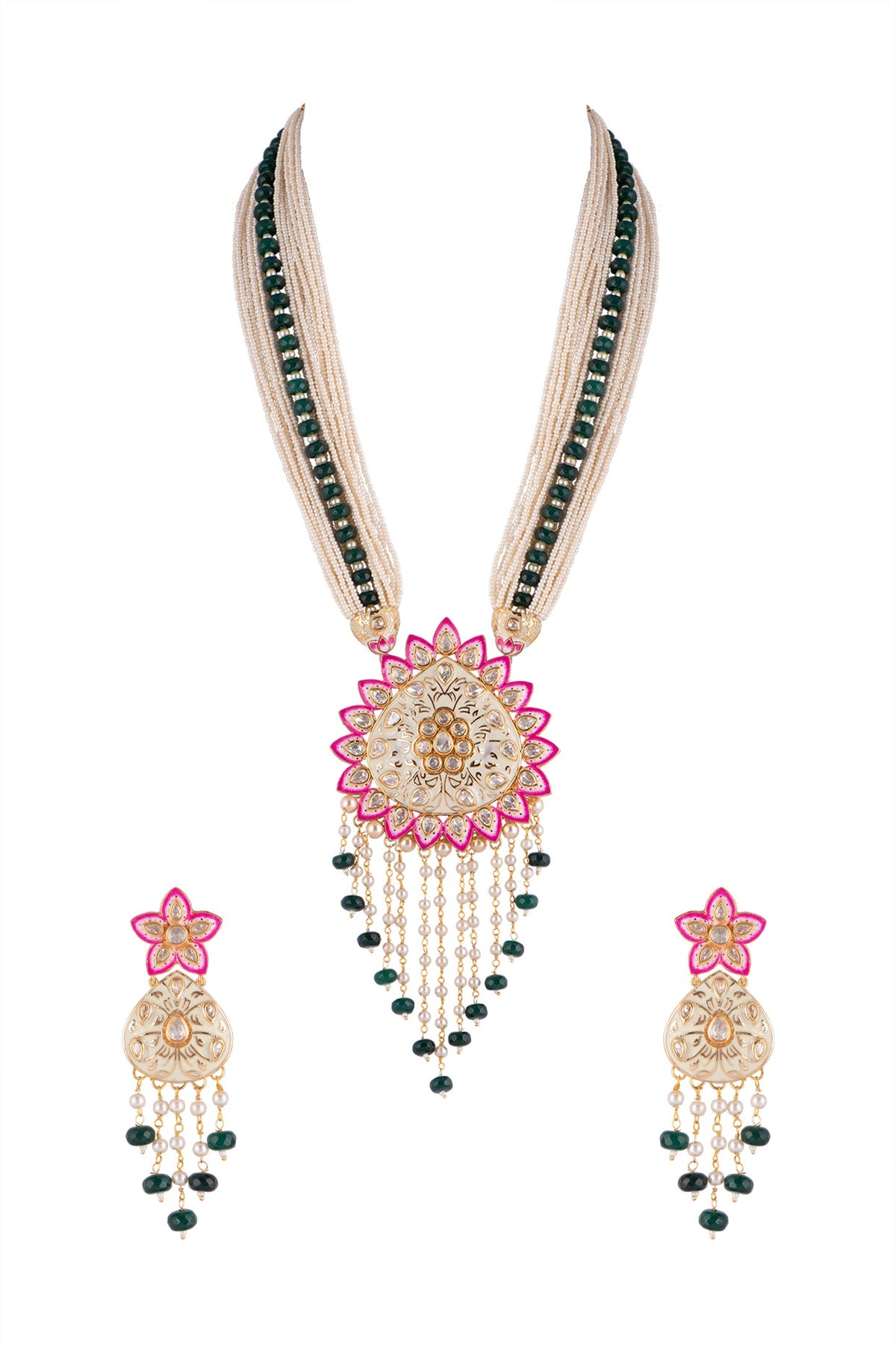 Gold Finish Meenakari Pendant Necklace Set