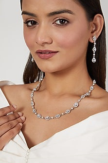 White Finish Diamond Long Necklace Set