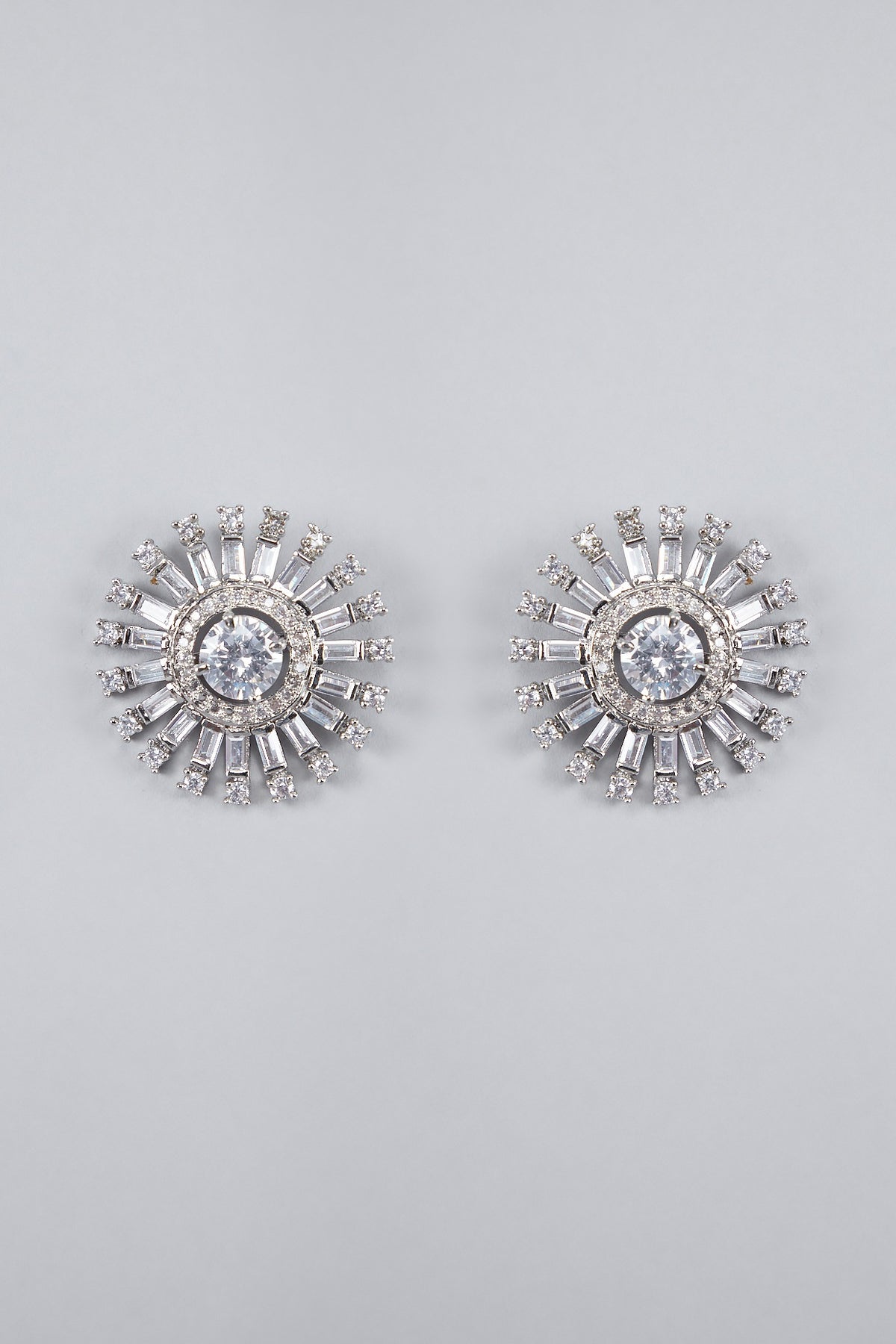 Silver Finish Zircon Stud Earrings