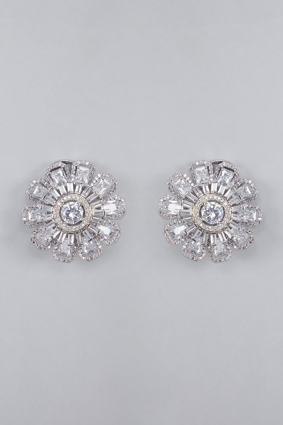 Silver Finish Zircon Stud Earrings