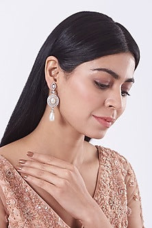 White Finish Faux Diamond & Pearl Earrings