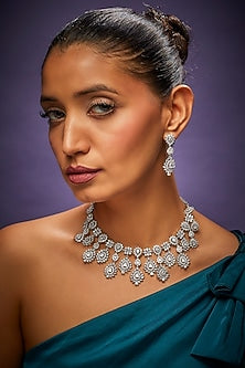 White Finish Faux Diamond Necklace Set