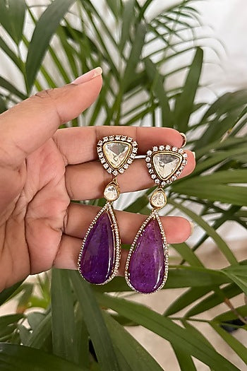 Gold Finish Amethyst & Kundan Polki Dangler Earrings