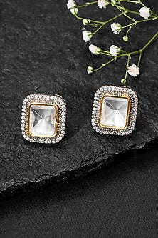 Gold Finish Kundan Polki Stud Earrings