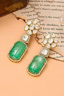 Gold Finish Emerald Synthetic Stone & Kundan Polki Dangler Earrings