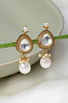 Gold Finish Kundan Polki Dangler Earrings
