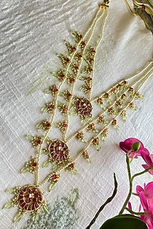 Gold Finish Kundan Polki & Beaded Long Necklace