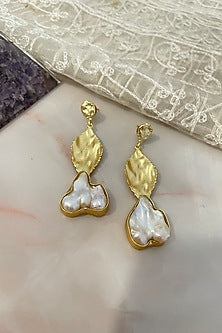 Gold Finish Baroque Pearl Dangler Earrings