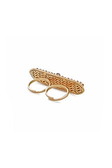 Gold Plated Green Jade & Sunstone Ring