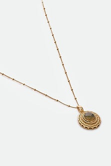 Gold Plated Green Jade Stone Sleek Necklace
