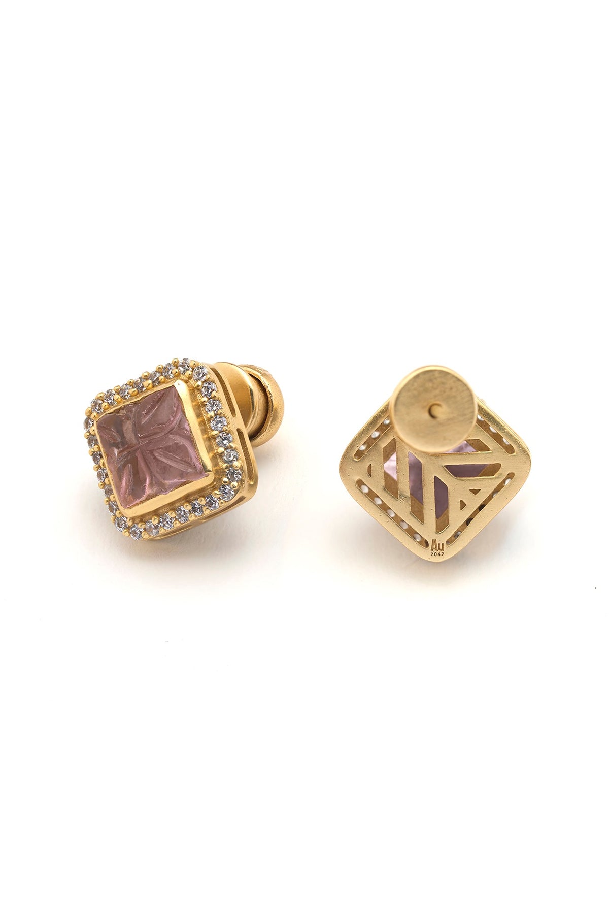 Gold Plated Vintage Blush Stone Stud Earrings