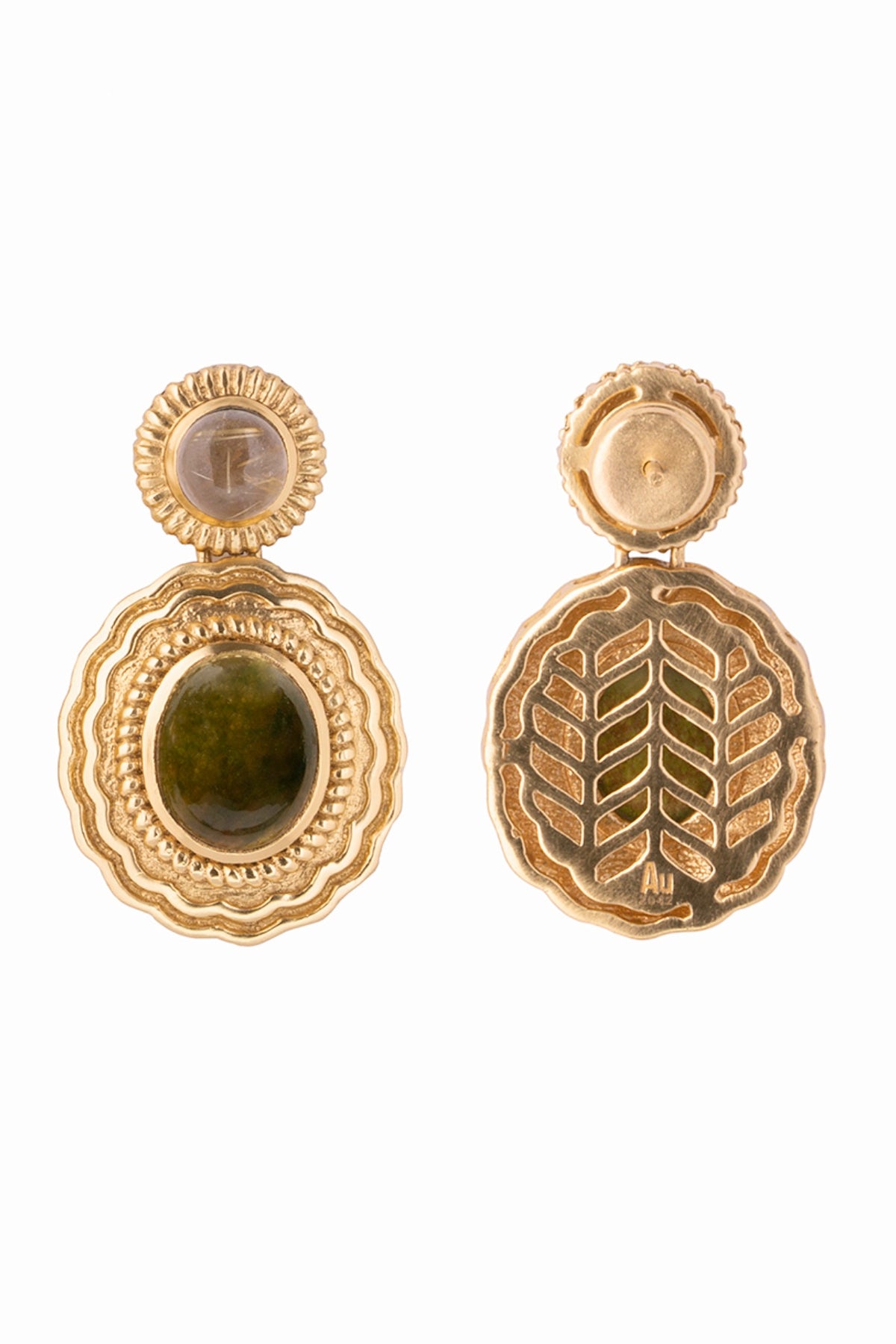 Gold Plated Rutile & Green Jade Stud Earrings