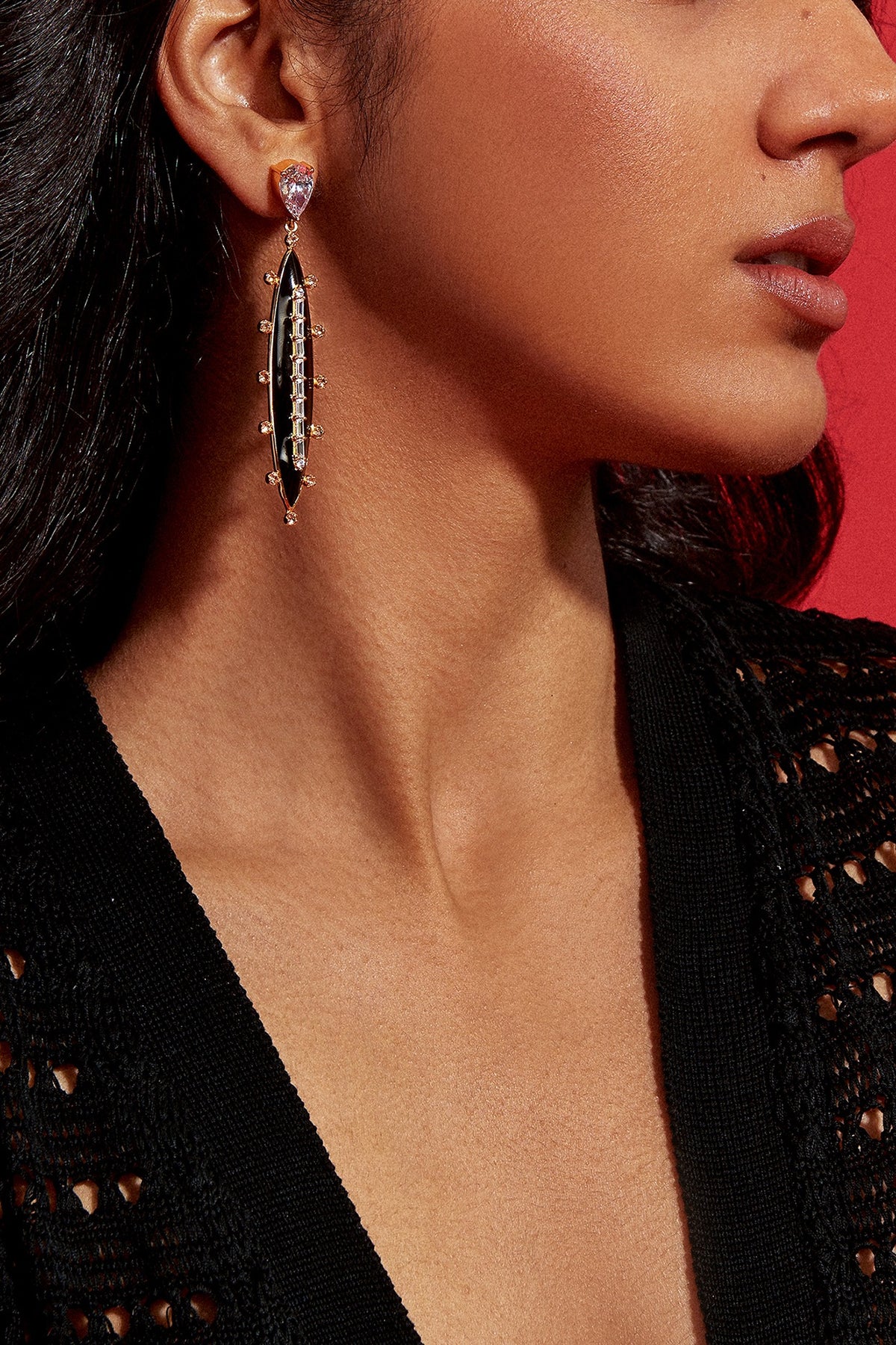Gold Plated Morning Star & Champagne Stone Enameled Dangler Earrings