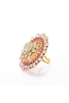 Gold Plated 20 Carat Multi-Colored Stone Floral Ring