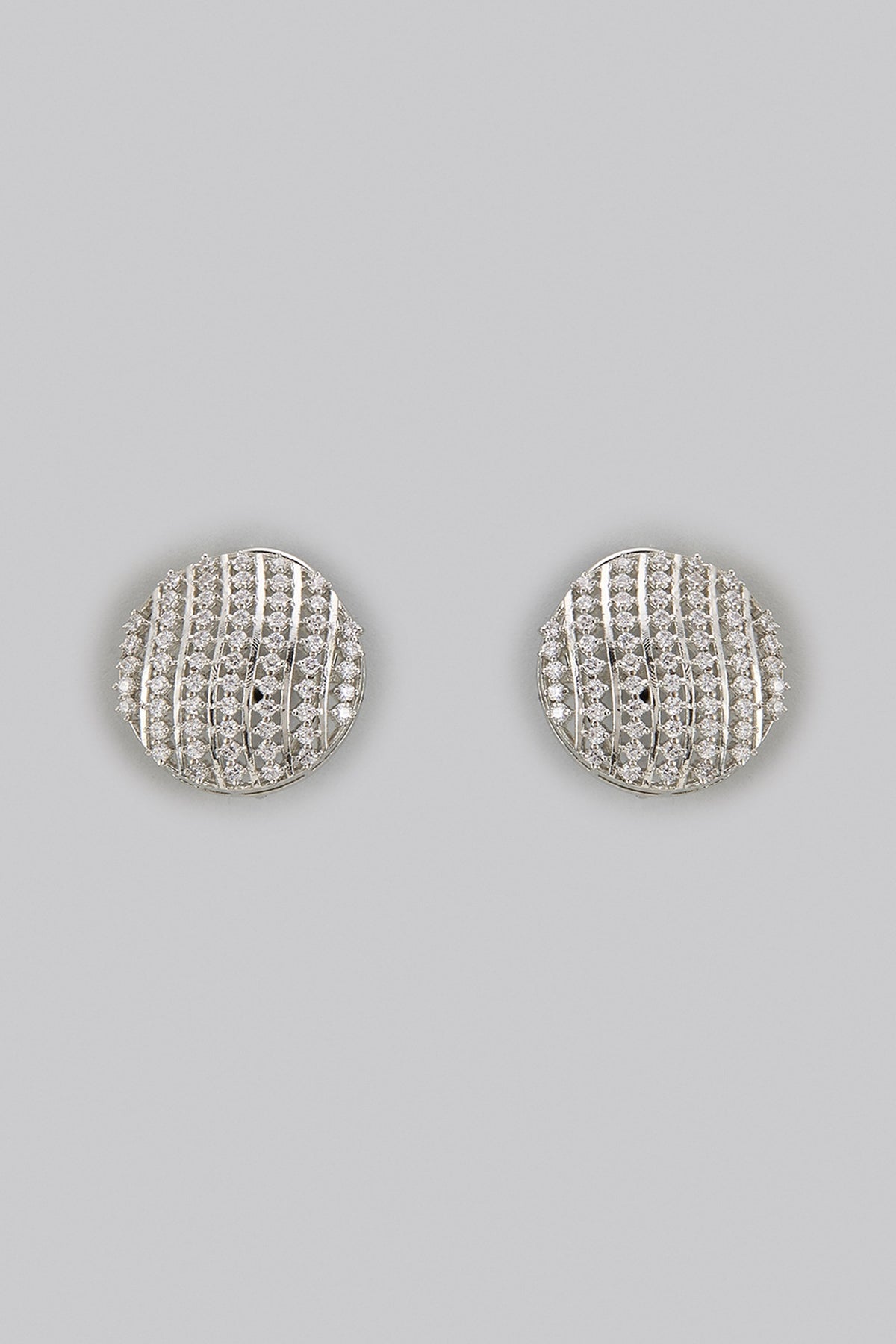 White Rhodium Finish Zircon Stud Earrings In Sterling Silver